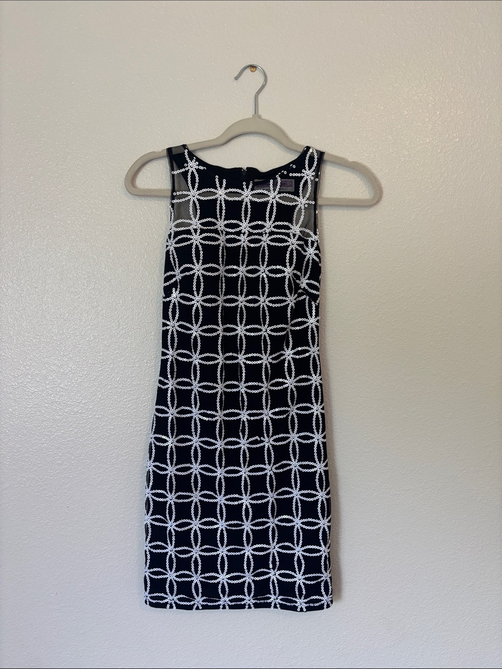 Hailey Logan Black Mini Dress with White Lattice Pattern